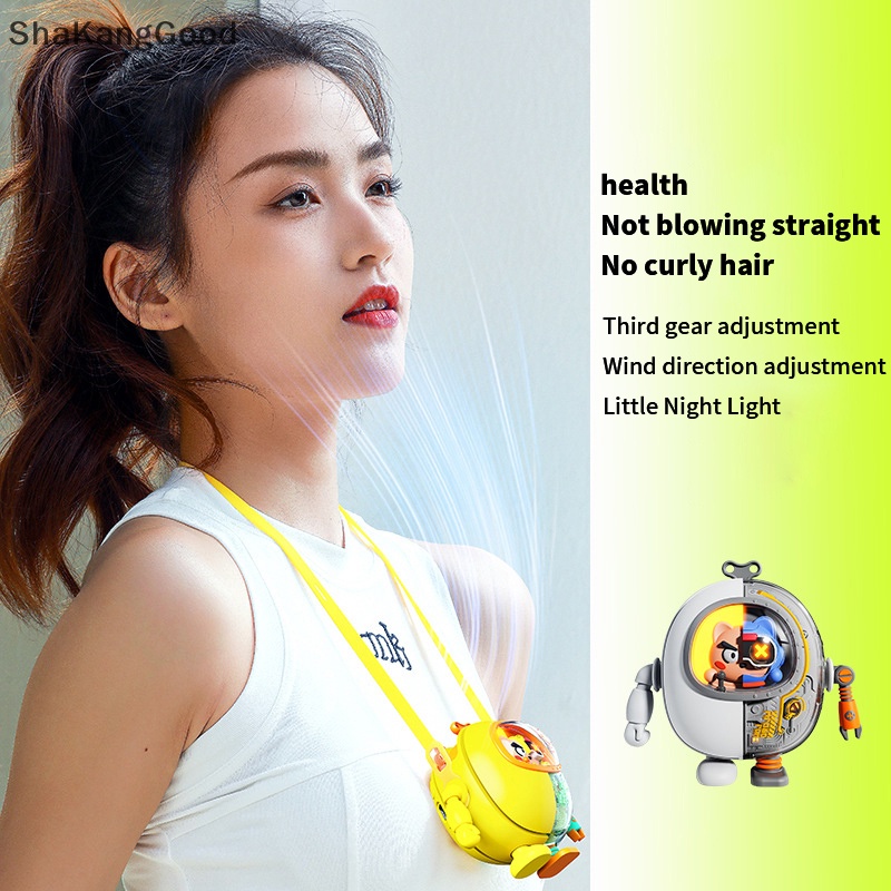 Selip Musim Panas Perjalanan Luar Ruangan Bisu Pendingin Gantung Leher Kipas Portabel Tiga Kecepatan Dapat Disesuaikan USB Tanpa Daun Gantung Leher SKK