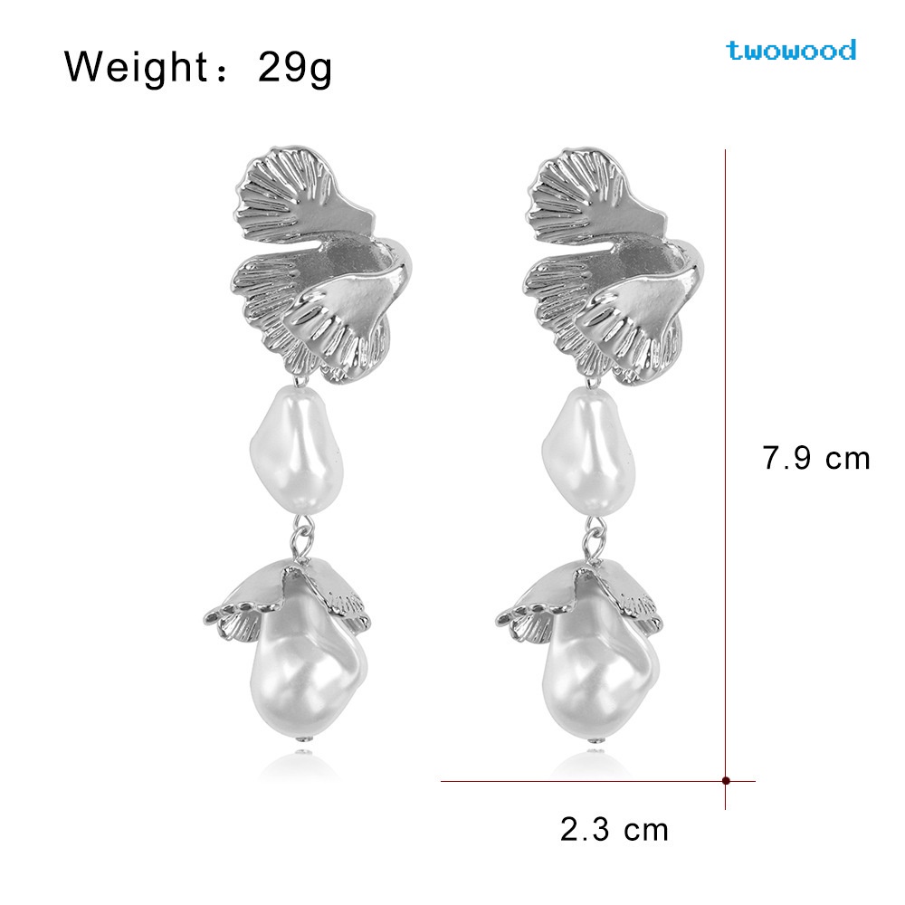 Twowood Pearl flower earrings Anting Bunga alloy Eropa Dan Amerika Anting Wanita Berlebihan Anting Temperamen Trendi