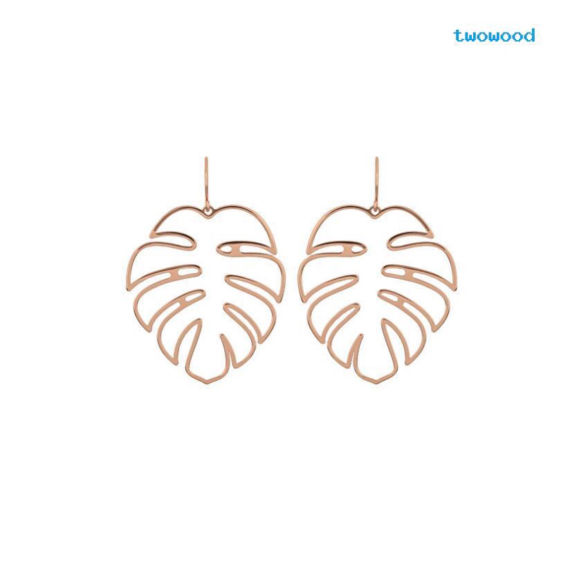 Twowood All-match Temperamen Eropa Dan Amerika fashion Berlebihan Tren Kepribadian Berongga Anting Geometris Daun glossy bohemian earrings