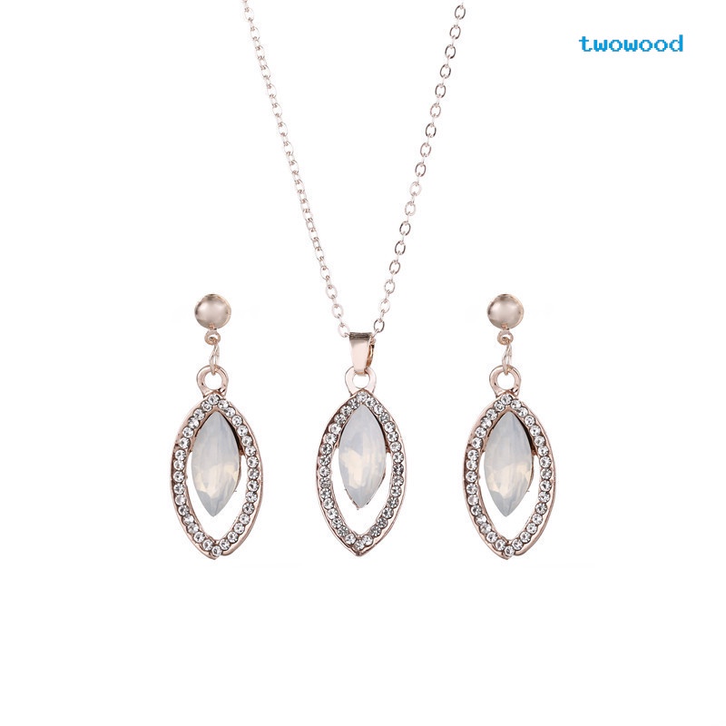 Twowood Fashionable set Kalung Kristal Berlebihan Kalung Pengantin Tetesan Air Dua Potong batch