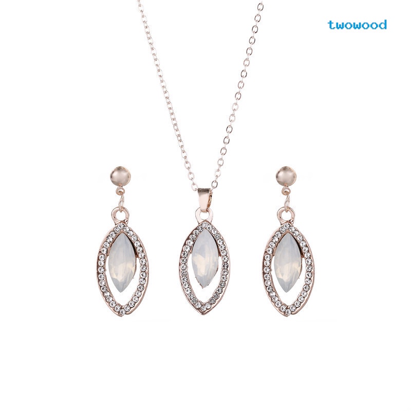 Twowood Fashionable set Kalung Kristal Berlebihan Kalung Pengantin Tetesan Air Dua Potong batch