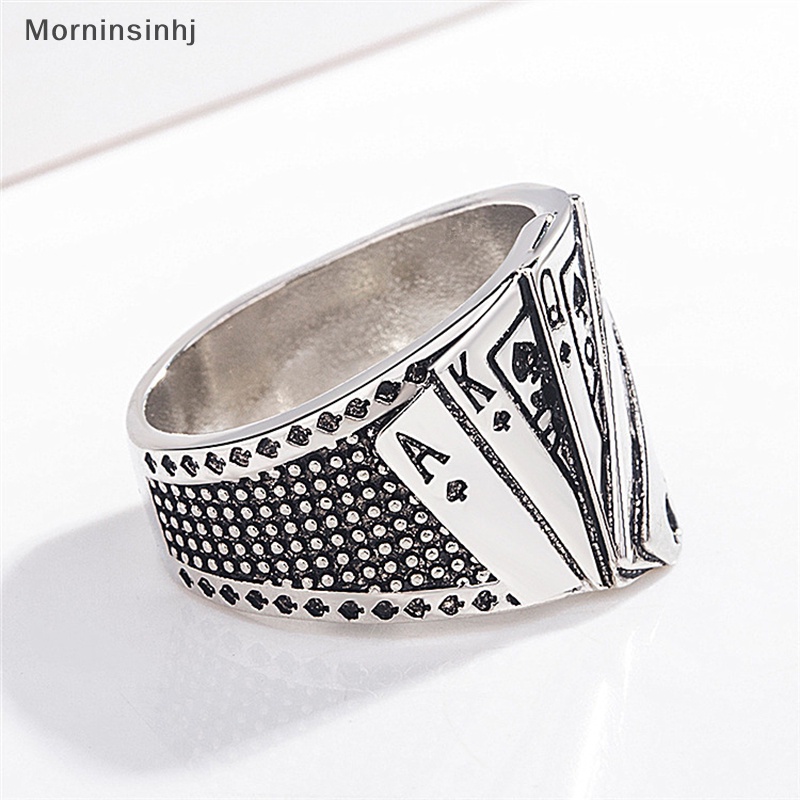 Mornin Punk Warna Perak Poker Signet Rings Gothic Lurus Flush Ring Perhiasan Hadiah id