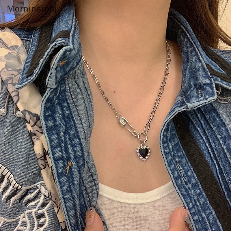 Mornin Punk Fashion Hitam Jantung Kalung Untuk Wanita Rantai Jantung Liontin Kalung Leher Choker Kalung Perhiasan Kerah id