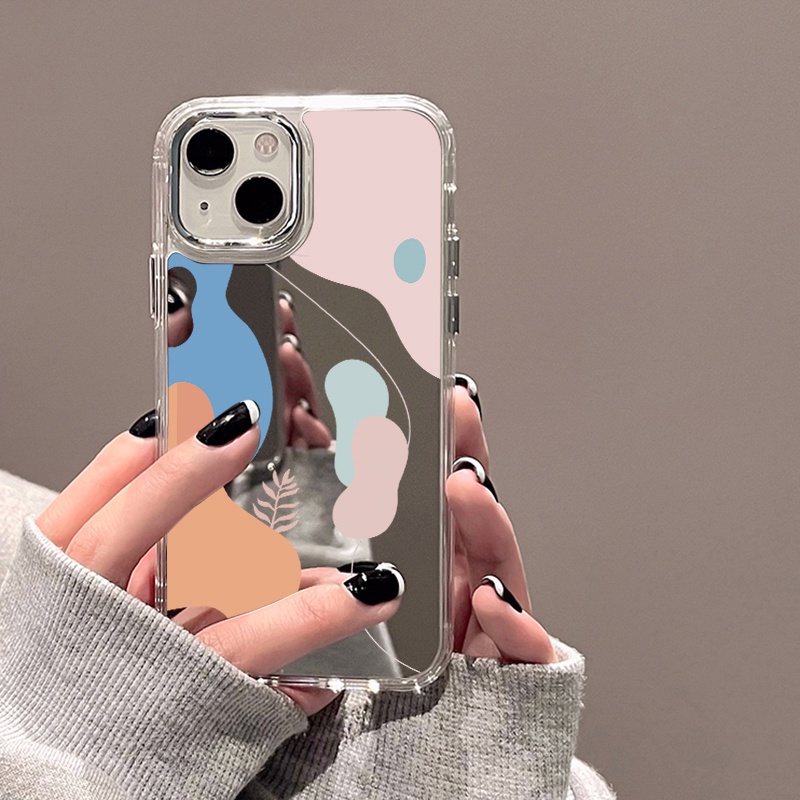 IPHONE Casing Ponsel Cermin Graffiti Kompatibel Untuk Iphone11 12 13 14 12Pro 13Pro 14Pro Pro Max XR X XS Max Electroplating Tombol Perlindungan Mirror Cover