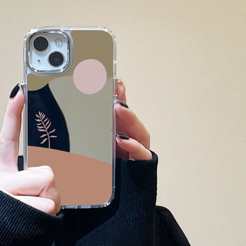 IPHONE Art Graffiti Sun And Little Tree Mirror Phone Case Kompatibel Untuk Iphone11 12 13 14 12Pro 13Pro 14Pro Pro Max XR X XS Max Electroplating Tombol Perlindungan Mirror Cover