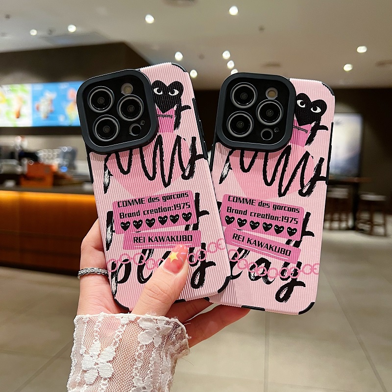 IPHONE Untuk Iphone14 13 12 11 Pro Max X XR XS Max7 8 Plus Pink Inggris Cinta Hati Tekstur Vertikal Kulit Pelindung Soft case