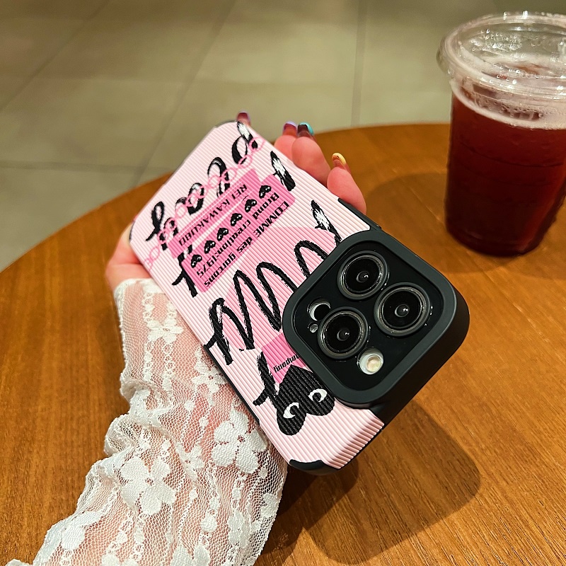 IPHONE Untuk Iphone14 13 12 11 Pro Max X XR XS Max7 8 Plus Pink Inggris Cinta Hati Tekstur Vertikal Kulit Pelindung Soft case