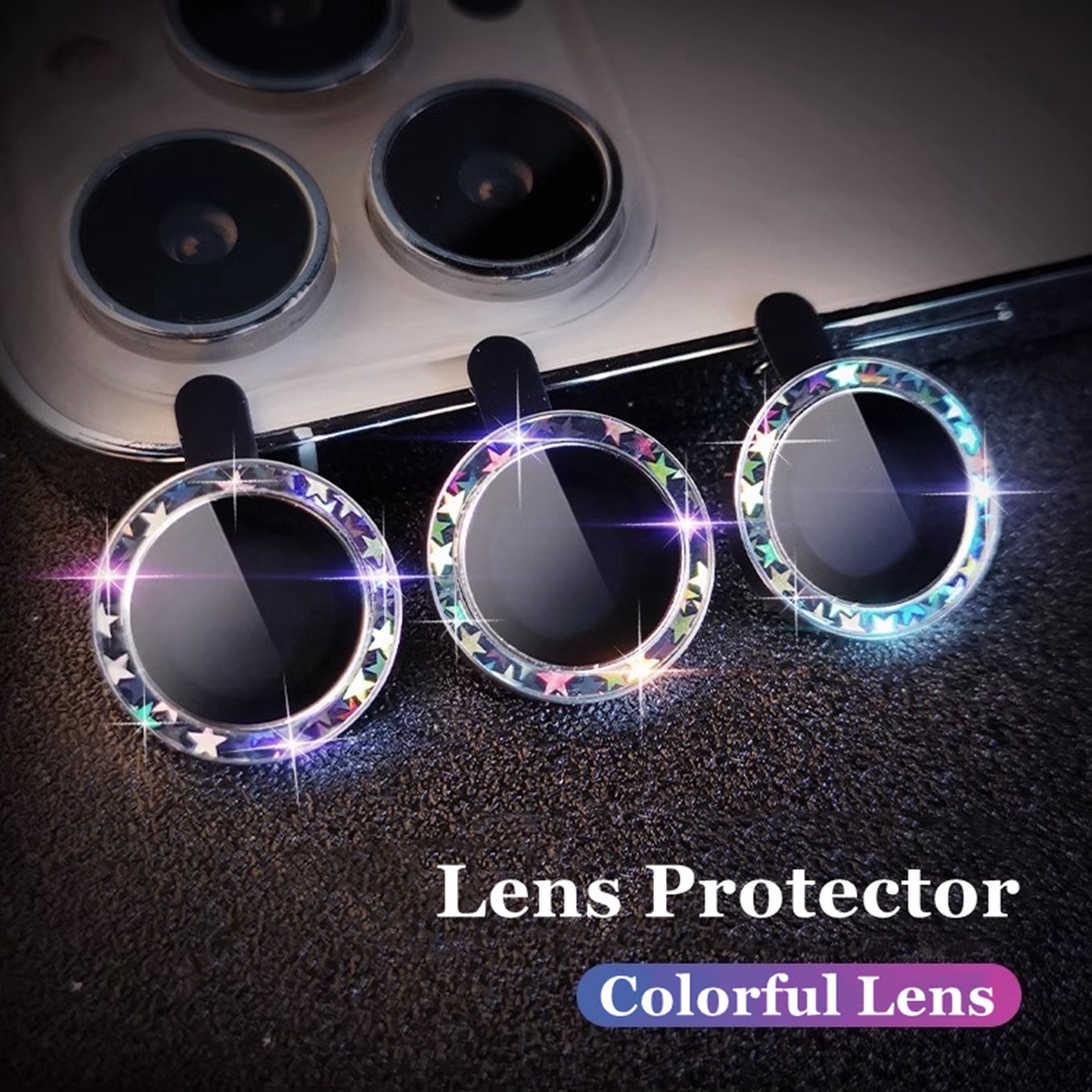 IPHONE Pelindung Kamera Warna Aurora Laser Untuk Iphone11 12 13 14 Pro Max14 Plus 12 13 Lensa Mini Cincin Berlian Metal Tempered Glass Lens Cove