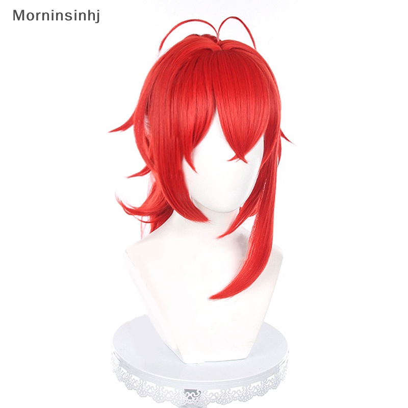 Mornin Genshin Impact Diluc Cosplay Wig Ponytail Tinggi Merah Wig Cosplay Anime id