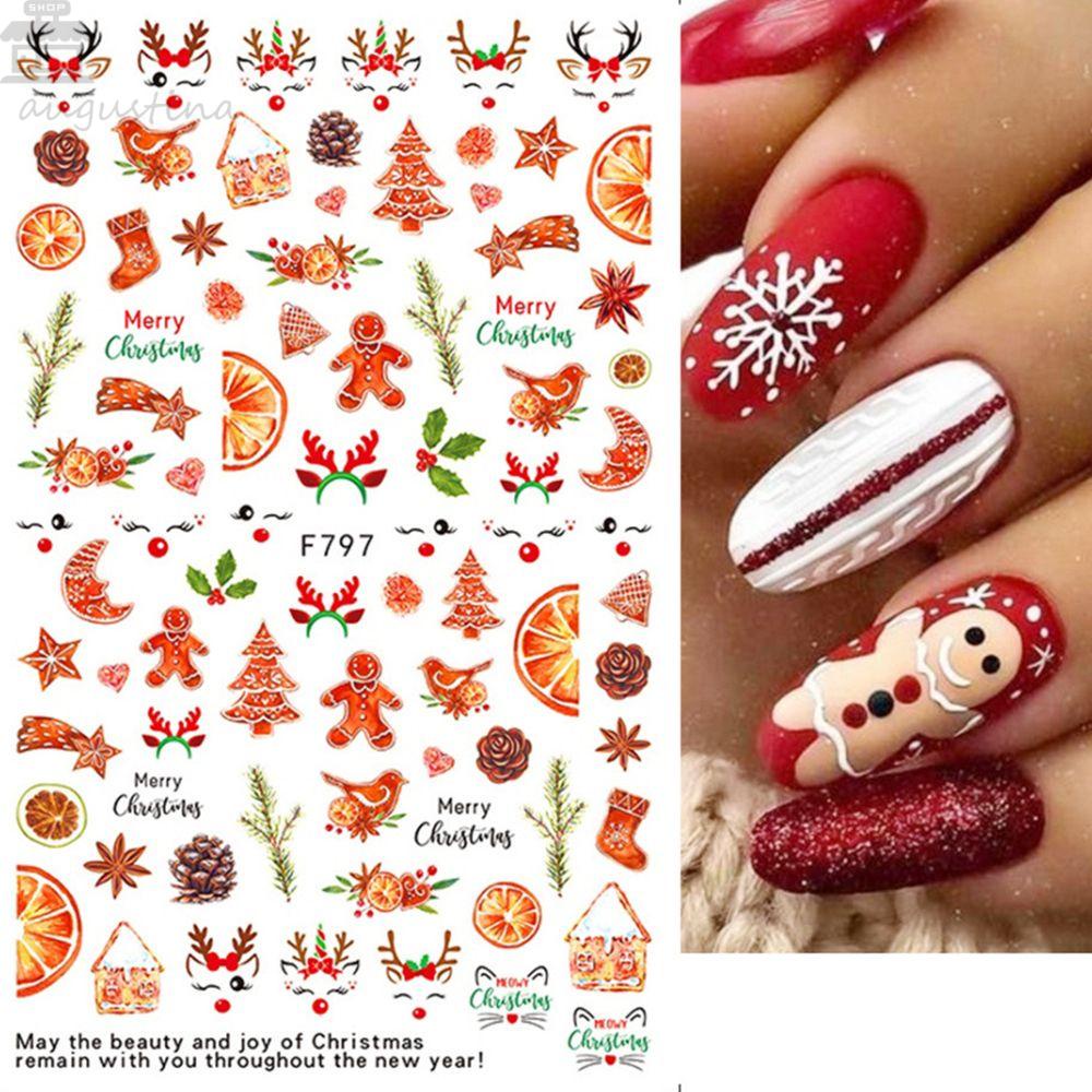 AUGUSTINA Agustinina Stiker Kuku Natal Musim Dingin Perekat Diri Elk Manicure Xmas Tree Merry Christmas Nail Art Decor