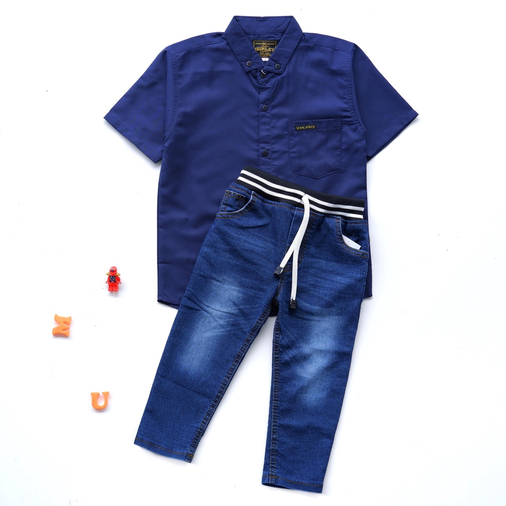 Setelan Kemeja Distro Celana Jeans Anak Laki Cowok 3 4 5 6 7 8 Tahun