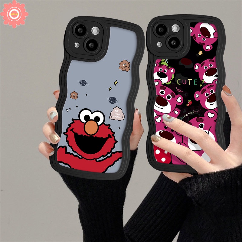 Kartun Lucu Sesame Street Case Kompatibel Untuk IPhone 7Plus 11 13 14 12 Pro Max XR X 7 6s 8 6 14 Plus XS Max SE 2020 Lovely Strawberry Bear Manyo Lembut Bergelombang Tepi Casing Ponsel Cover