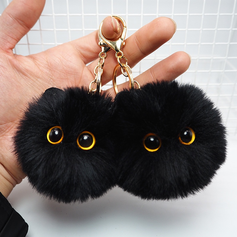 Gantungan Kunci Kepala Kucing Mewah Lucu Sweet Pompom Animal Keyrings Untuk Wanita Fashion Handbag Charms Aksesoris Hadiah Liburan Souvenir