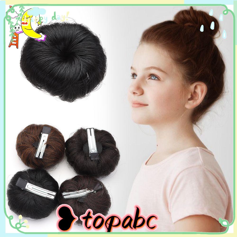 TOP 2pcs Wig Rambut Anak Perempuan Hiasan Kepala Kasual Hitam Coklat Alami Wig Sintetis