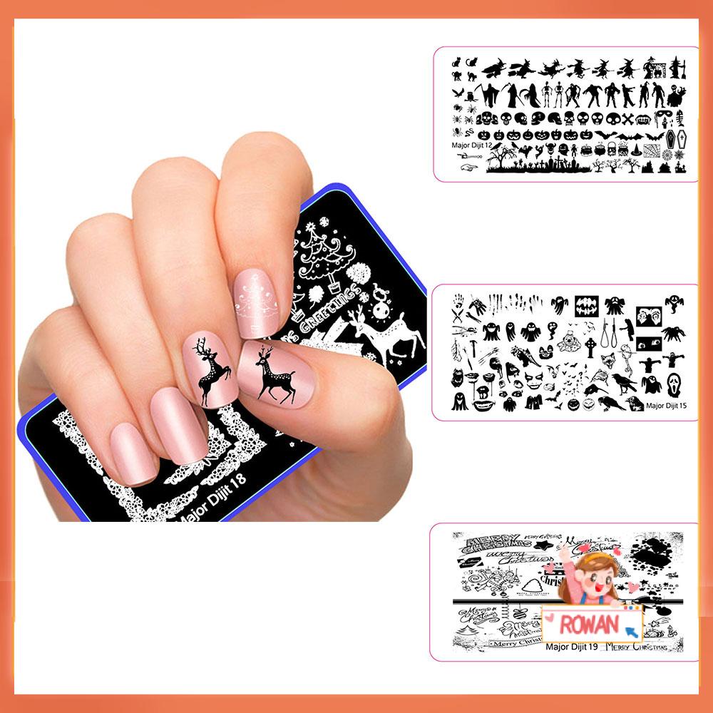 R-FLOWER Natal Nail Art Cap Wanita Stensil Halloween Manicure Piring