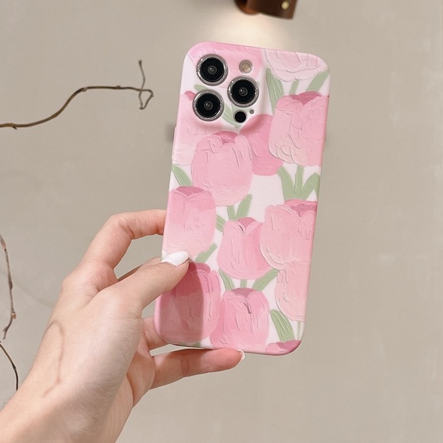 Fashion Full Tulip Soft TPU Case iP iPhone 6 6S 7 8 14 + Plus SE 2020 2022 X XR XS Max 11 12 13 Pro Max FTD Girl Woman Casing Apple