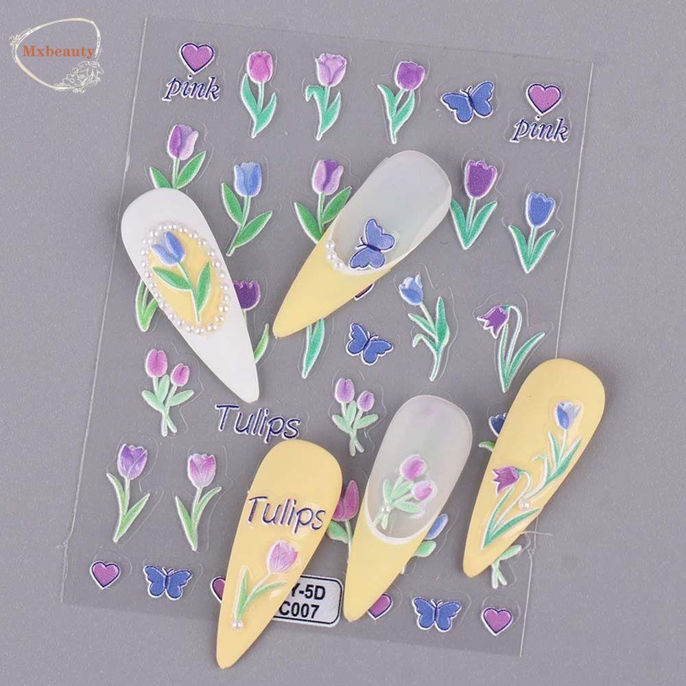 Mxbeauty Stiker Kuku, Stiker Kuku Bunga Mawar, Stiker Bunga Daun Warna Warni Tulip Hiasan Kuku Salon Kuku