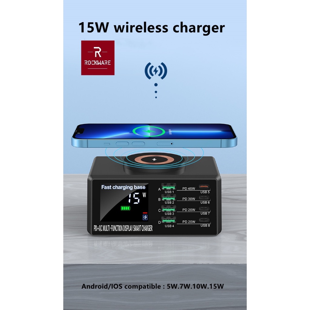 ROCKWARE WLX-X9M - 9-in-1 USB Magnetic Display Charger 110W MAX