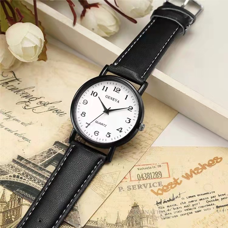 Jam Tangan Kulit PU Geneva Pria &amp; Wanita Analog Model Baru Klasik Korea Quartz Strap Kulit Untuk Casual Retro Jalan Mewah Premium Import Murah Grosir JT2