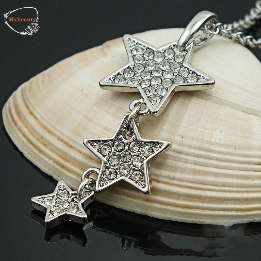 MXBEAUTY Wanita Kalung Trendy Emas Bintang Liontin Retro Kristal Mengkilap Gaya Korea Necklace