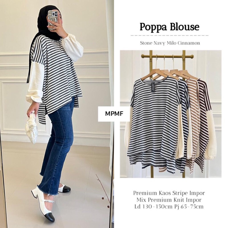 POPPA BLOUSE ORI MPMF | Ld130-150 Premium Kaos Stripe Impor