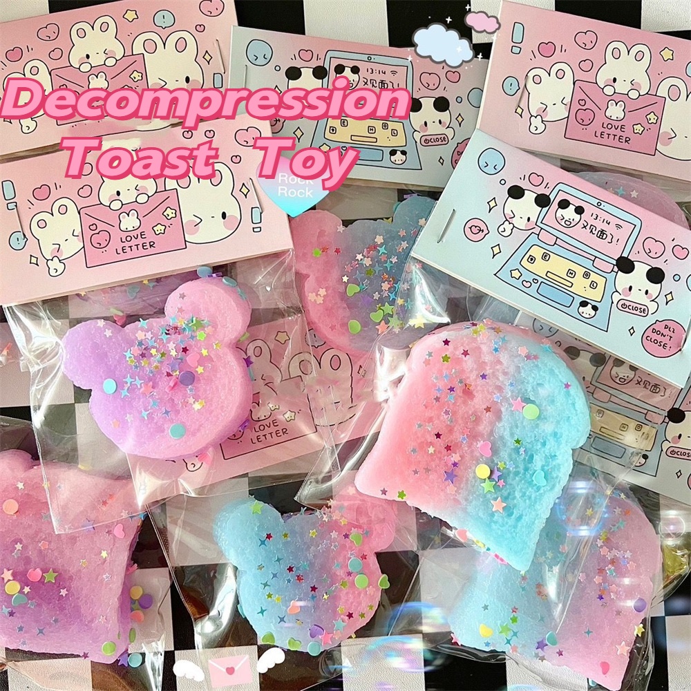 Simulasi Roti Bakar Licin Dekompresi Mainan Musim Panas Rainbow Toast Jelly Lilin Lembut Tekan Mainan