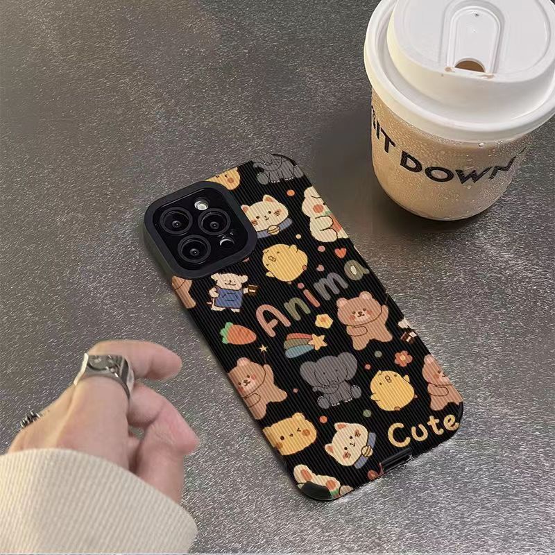 【Lamb Skin】SoftCase for IPhone 6S 7 Plus 8 Plus X XS XR XS Max 11 13 12 14 PRO Max 14 Plus 12 13 MINI Phone Case Black Animal Cartoon Cute Casing hp iphone 11