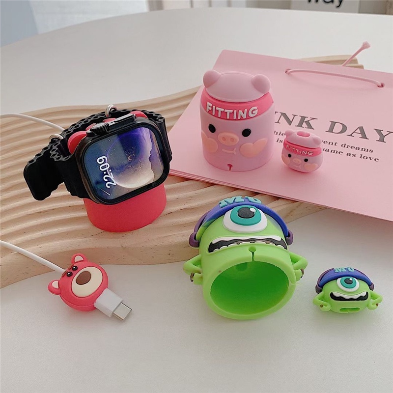 Kartun Stitch Mickey Lucu Bracket Silikon Charger Dock Untuk Apple Watch Stand Kompatibel Untuk Apple IWatch Kartun Charging Base Holder