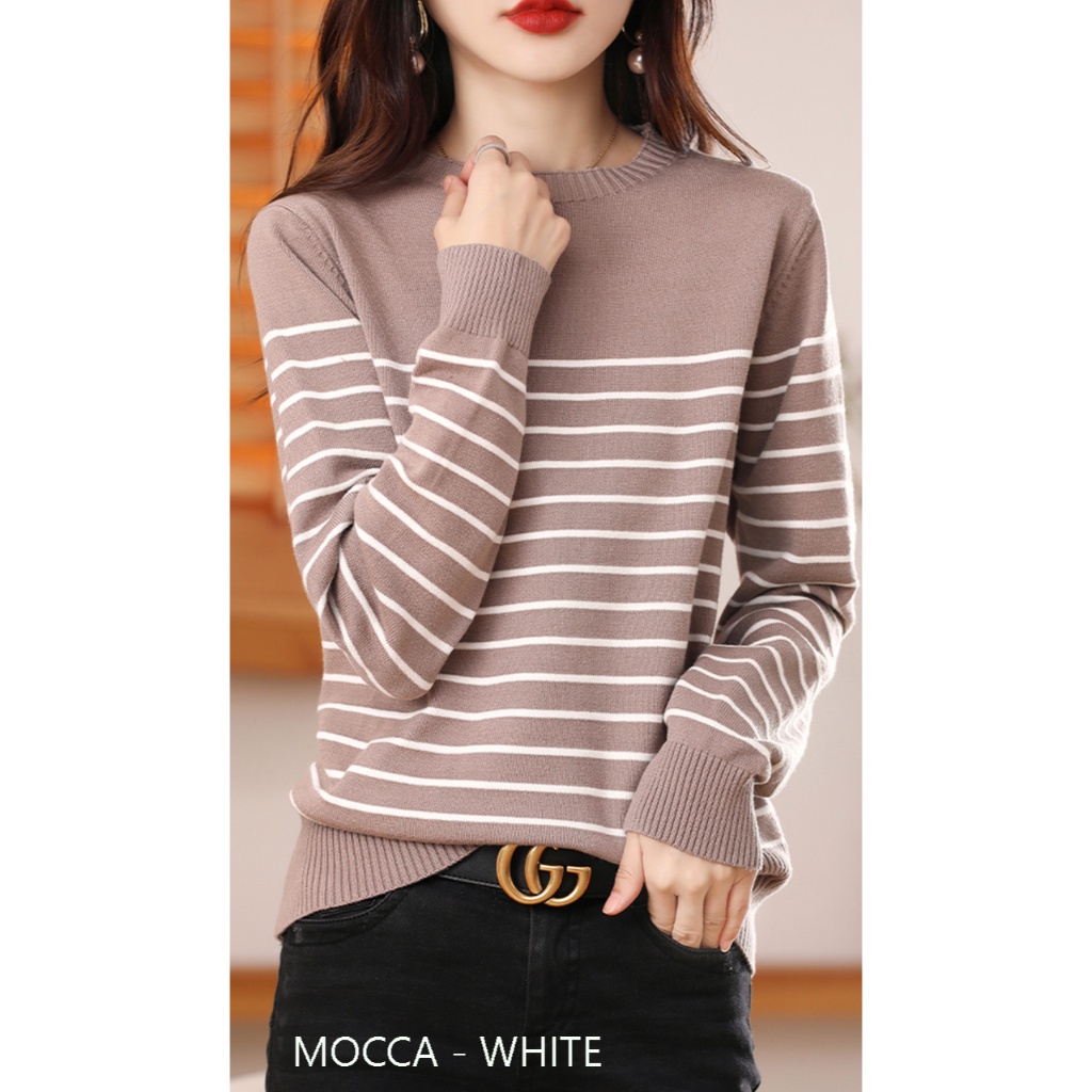 Blouse kombi stripe garis garis sweater blaster lengan panjang wanita