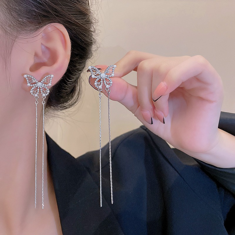 French Fashion Earrings Indah Dan Premium Anting Perak Busur Zirkon Anting Rumbai