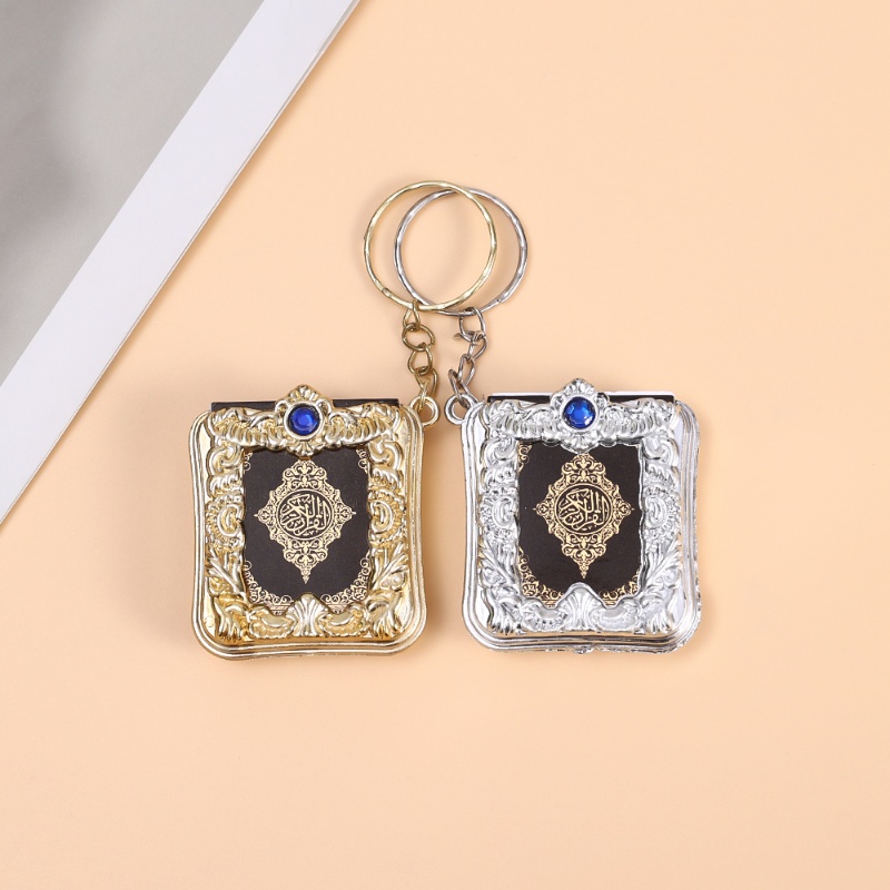 Gantungan Kunci Buku Alquran Bahtera Mini Kreatif/ Kertas Asli Arab The Quran Key Chain/Muslim PVC Religi Alloy Book Case Key Ring Aksesoris