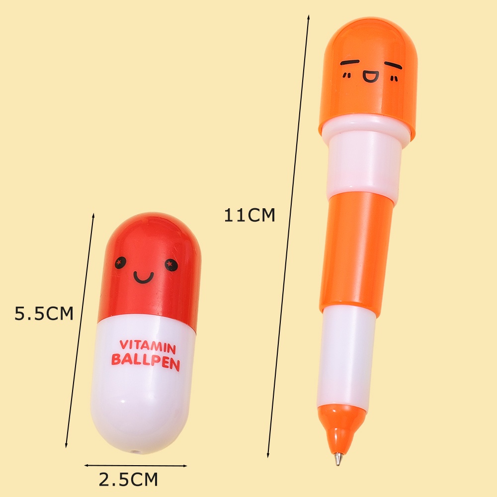 1pc pulpen bola Retractable bentuk pil Random / pena kapsul Vitamin tinta biru / pena kartun Smiley teleskop / alat tulis siswa lucu / perlengkapan sekolah kantor