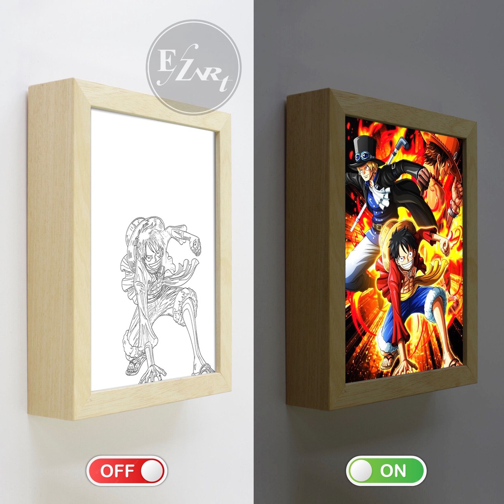 Edisi Anime One Piece - Bingkai Lampu LED Light Frame Painting Art Pigura Pajangan Dekorasi Meja Kamar Estetik Cocok Jadi Kado Hadiah