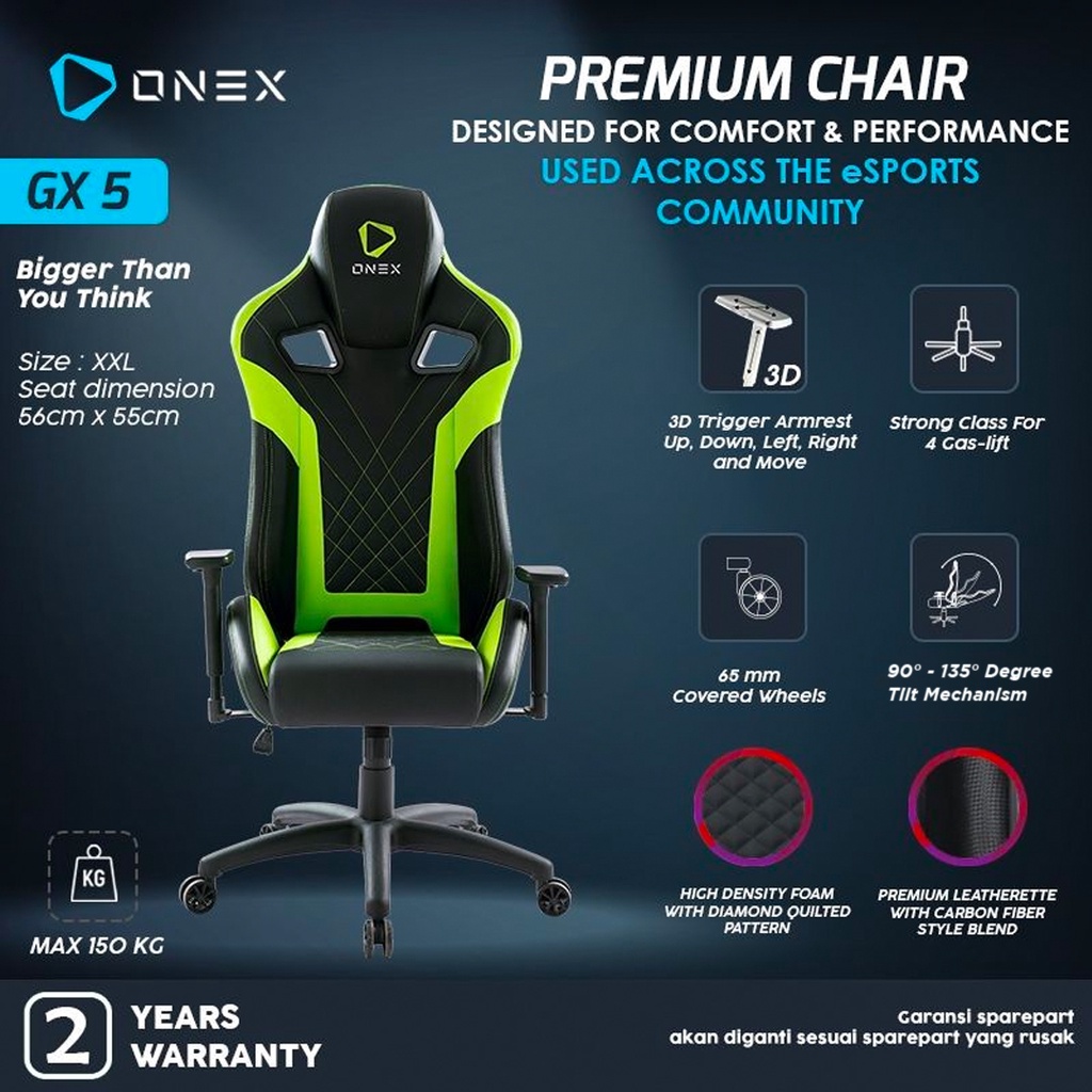 ONEX GX5 Premium Quality Gaming Chair Kursi - GREEN