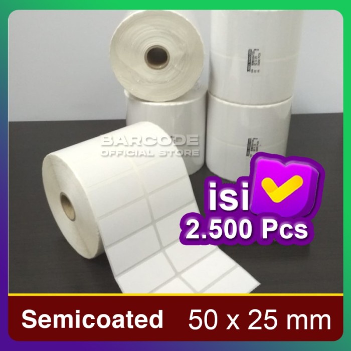 

Label Stiker Semicoat 50x25mm / 50 x 25 / 50x25 mm 2 Line (1 Slop) PST79