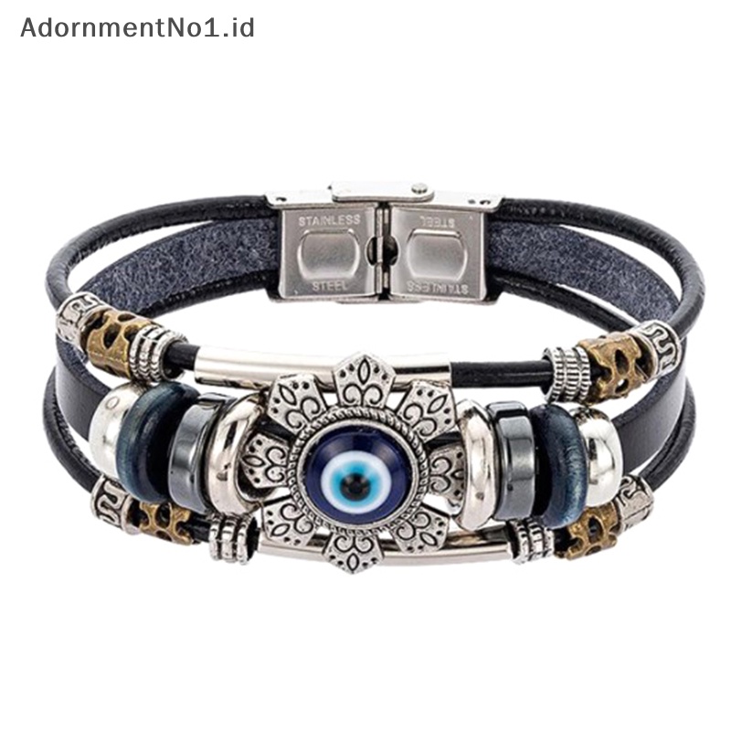 [AdornmentNo1] Turki beruntung mata jahat gelang untuk pria perhiasan aksesoris buatan tangan Multilayer Beaded Black Punk Leather Bracelets untuk wanita