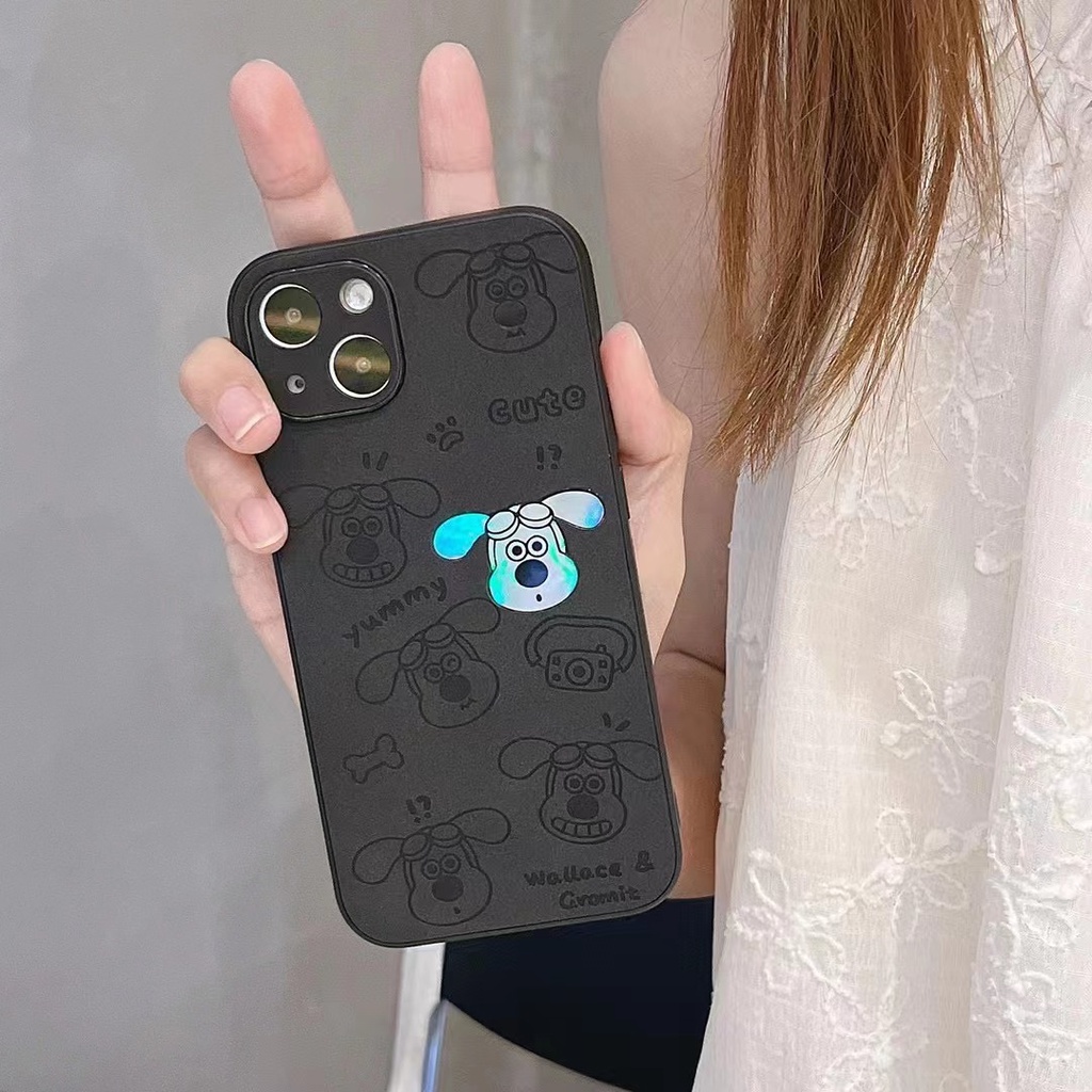 【Gradient Laser】So Cute Pochacco Soft Bumper Hard Case IPhone 11 12 13 14 Pro Max Camera Protect for Girl Women Man Men's Fashion Gift Black Gray Cartoon Phone Case