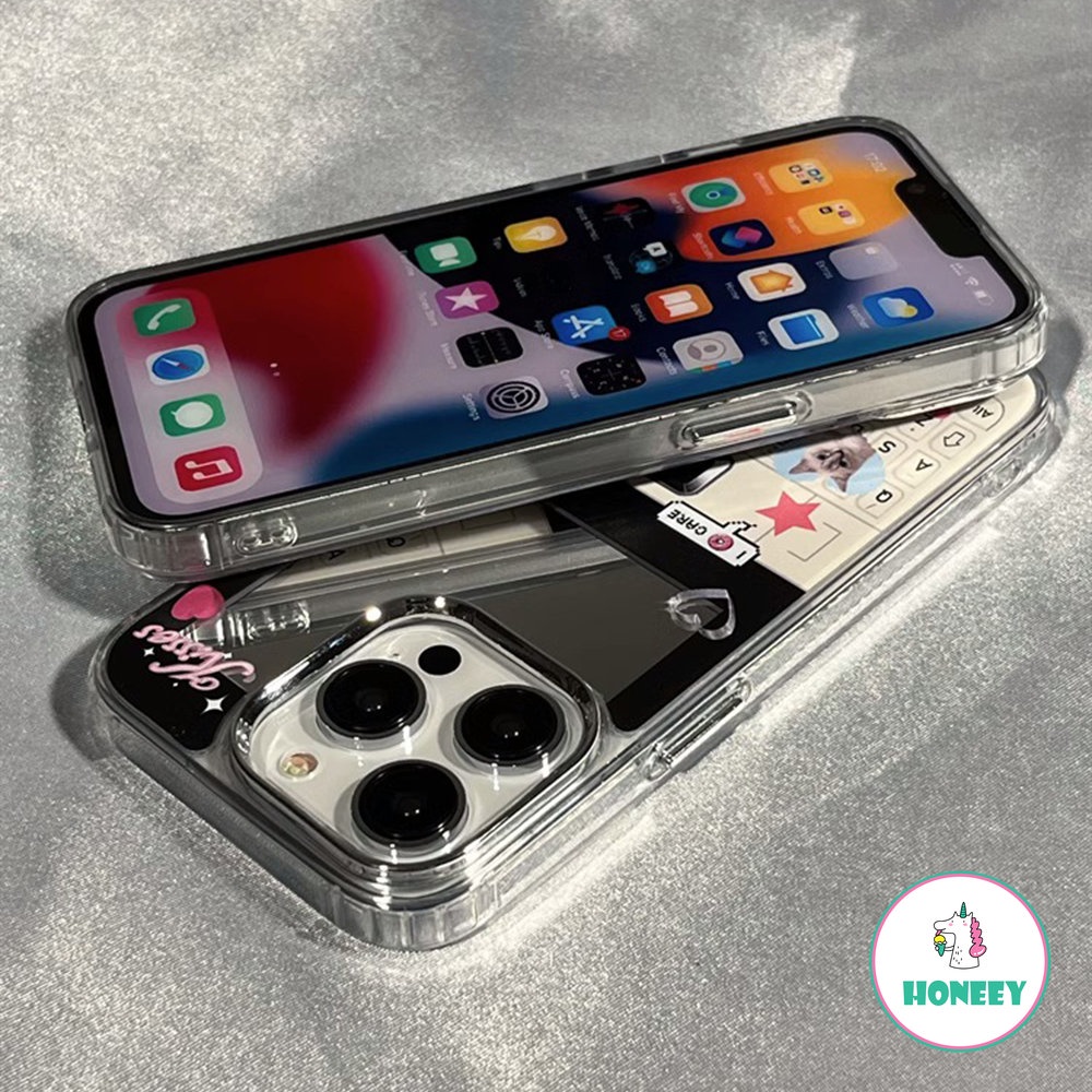 IPHONE Casing Ponsel Cermin Berlapis Kartun Kucing Anjing Lucu Kompatibel Untuk Iphone14 Pro 13 12 Pro Max Case Iphone11Keren Anti-Drop Lembut Cover Pelindung