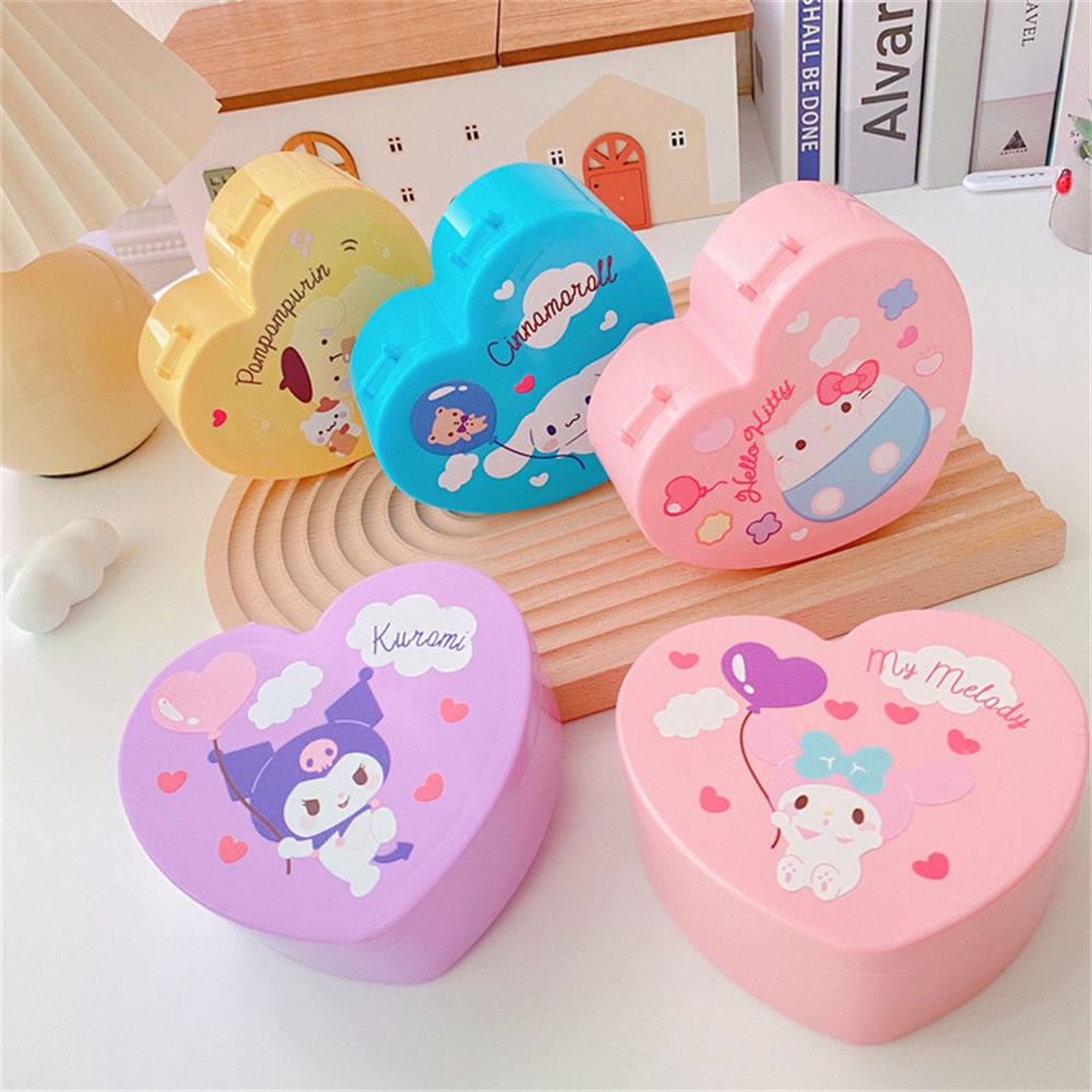 ღ Sanrio Kotak Perhiasan Berbentuk Hati Gadis Hati Kulomi Kotak Perhiasan Desktop Perhiasan Kalung Anting-Anting Double-layer Flip Finishing Groceries Box