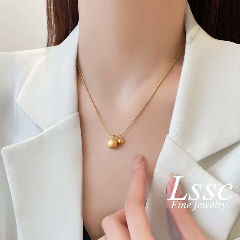 Kalung Titanium Bola Keberuntungan Cantik Korea Emas 18K Anti Karat Aksesoris Wanita Perhiasan Fashion