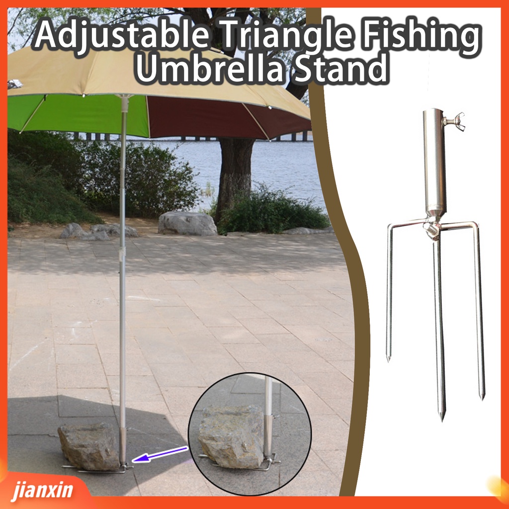 (In Stock) Menebal Stainless Steel Tahan Karat Tahan Angin Payung Pasak Tanah Memancing Payung Berdiri Segitiga Plug Memancing Aksesoris