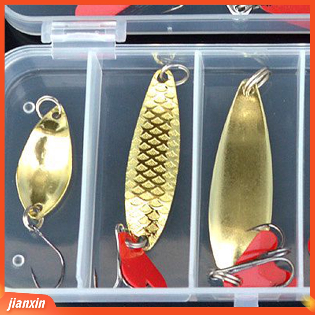 (In Stock) 10Pcs /Box Umpan Pancing Ringan 3kait Metal Tajam Simulasi Sequin Baits Kit Untuk Outdoor