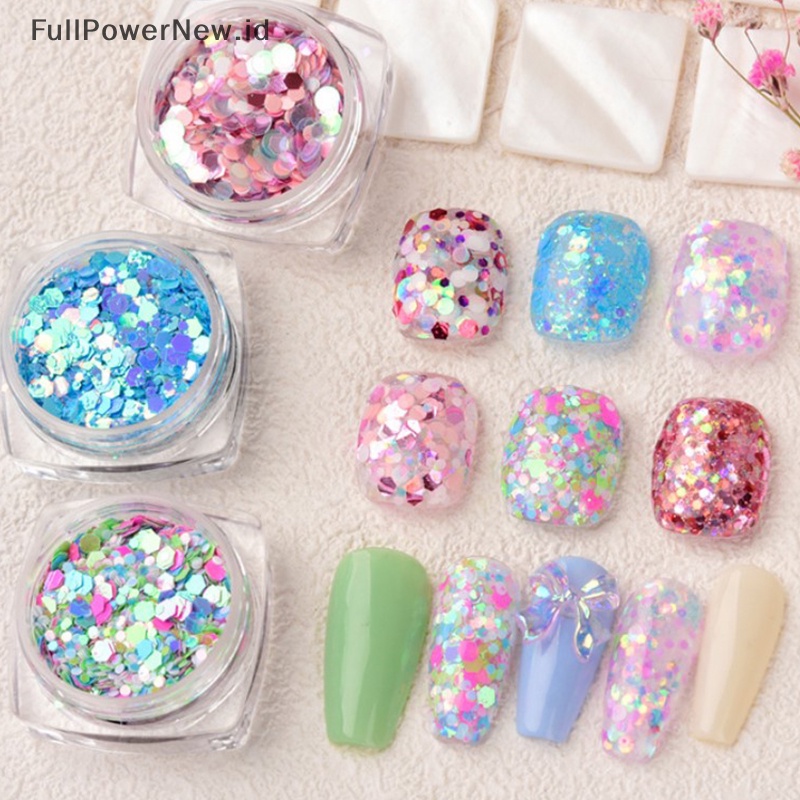 Power 1toples Shinyny Nail Gradient Sequin Payet Kuku Laser Warna-Warni Glitter Flakes ID