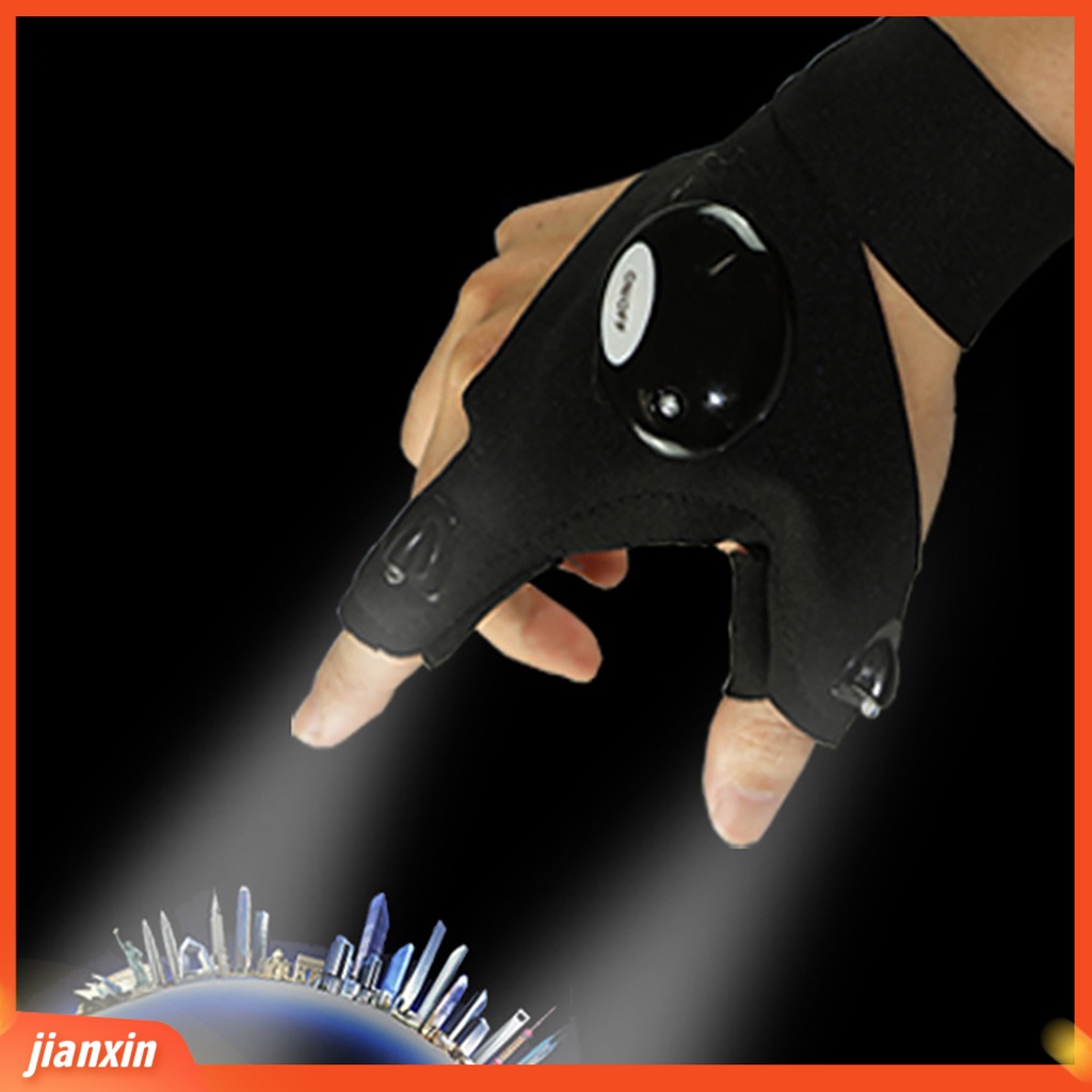 (In Stock) 1Pc/1pasang Sarung Tangan Senter Fingerless Waterproof Black Night Light Fishing Gloves Untuk Memancing