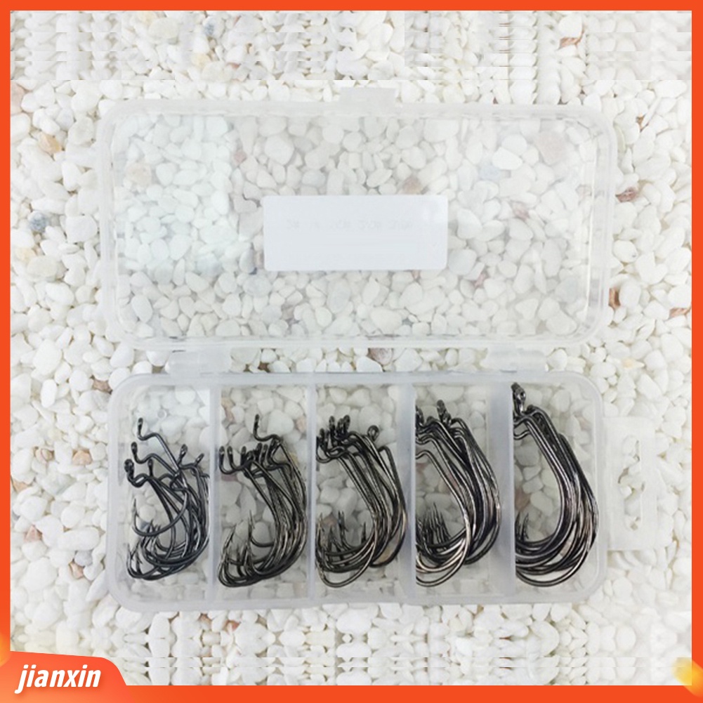 (In Stock) 50Pcs 2#1#1/0#memancing Jig Hooks Baja Karbon Tinggi Barb J-shaped Fishhook Set