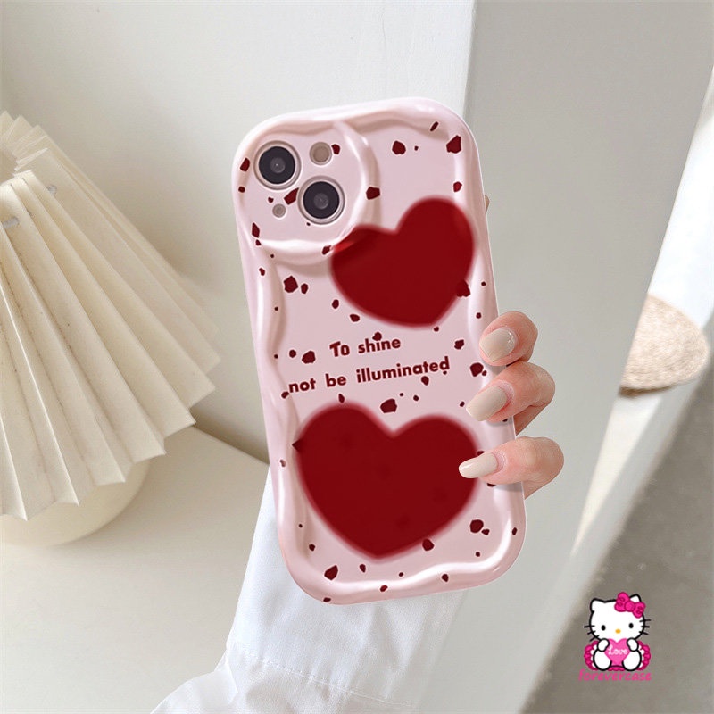 Simple English Shockproof Case Compatible For iPhone 7Plus 6 7 8 6s Plus 11 13 12 14 Pro Max XR XS X Max SE 2020 3D Wavy Curved Edge Red Love Heart Doodle Phone Soft Cover