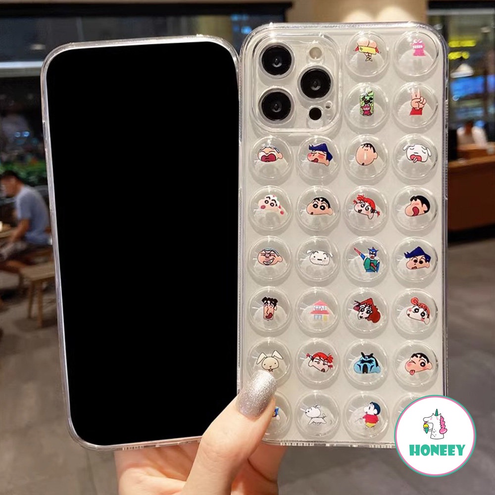 IPHONE Lucu 3D Kartun Chi-bi Maruko Gelembung Perlindungan Shockproof Casing Ponsel Untuk Iphone11 12 13 14 Pro Max X XR Xs7 8 Plus Penutup Belakang Bening