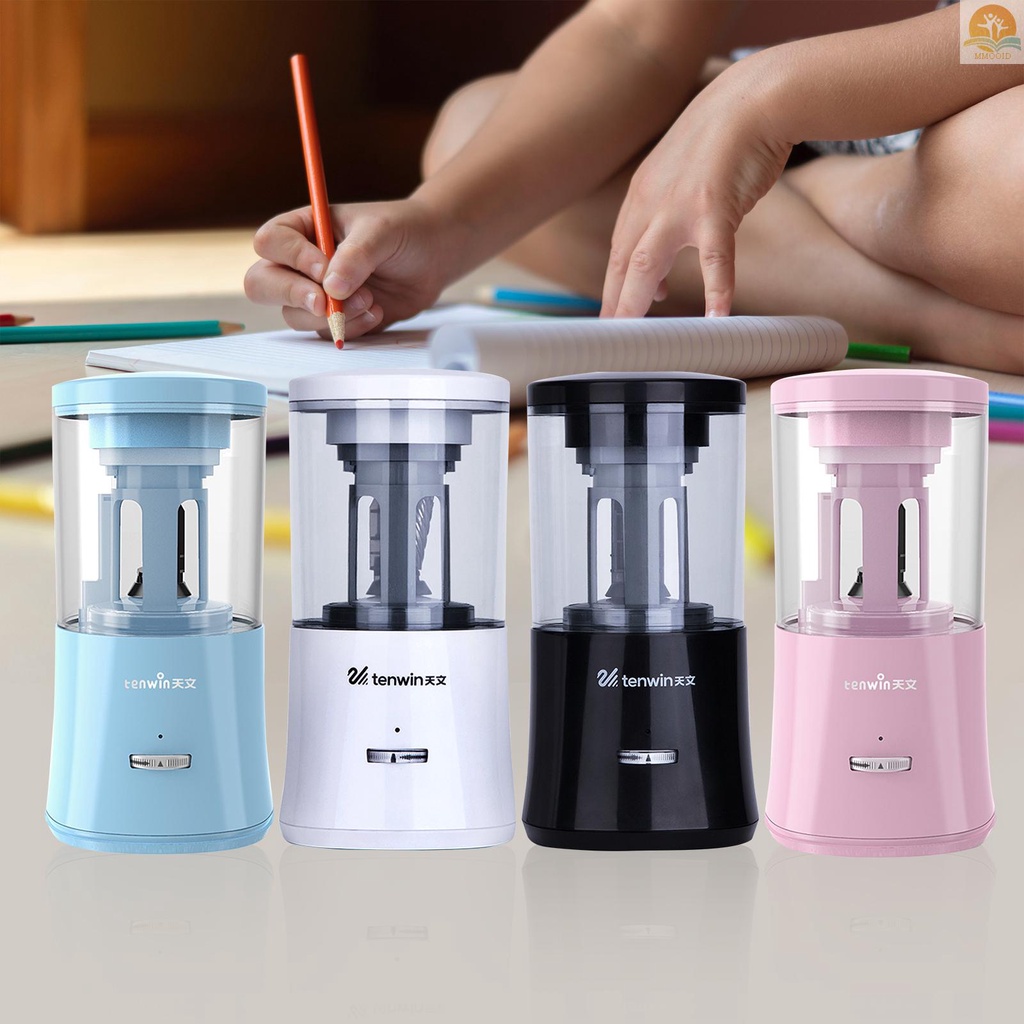 In Stock tenwin Alat Pengasah Pensil Elektrik Heavy Duty Pencil Sharpener Auto Stop Ketajaman Yang Dapat Disesuaikan Untuk Pensil 6-8mm Untuk Pelajar Artis Perlengkapan Kantor Sekolah Rumah