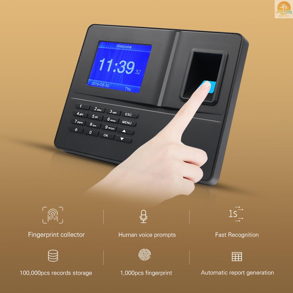 In Stock Mesin Absensi Sidik Jari Biometrik Cerdas Dengan Layar TFT Display 3.2 Inci Jam Waktu Fingerprint Password Karyawan Check-in Recorder Reader Support USB