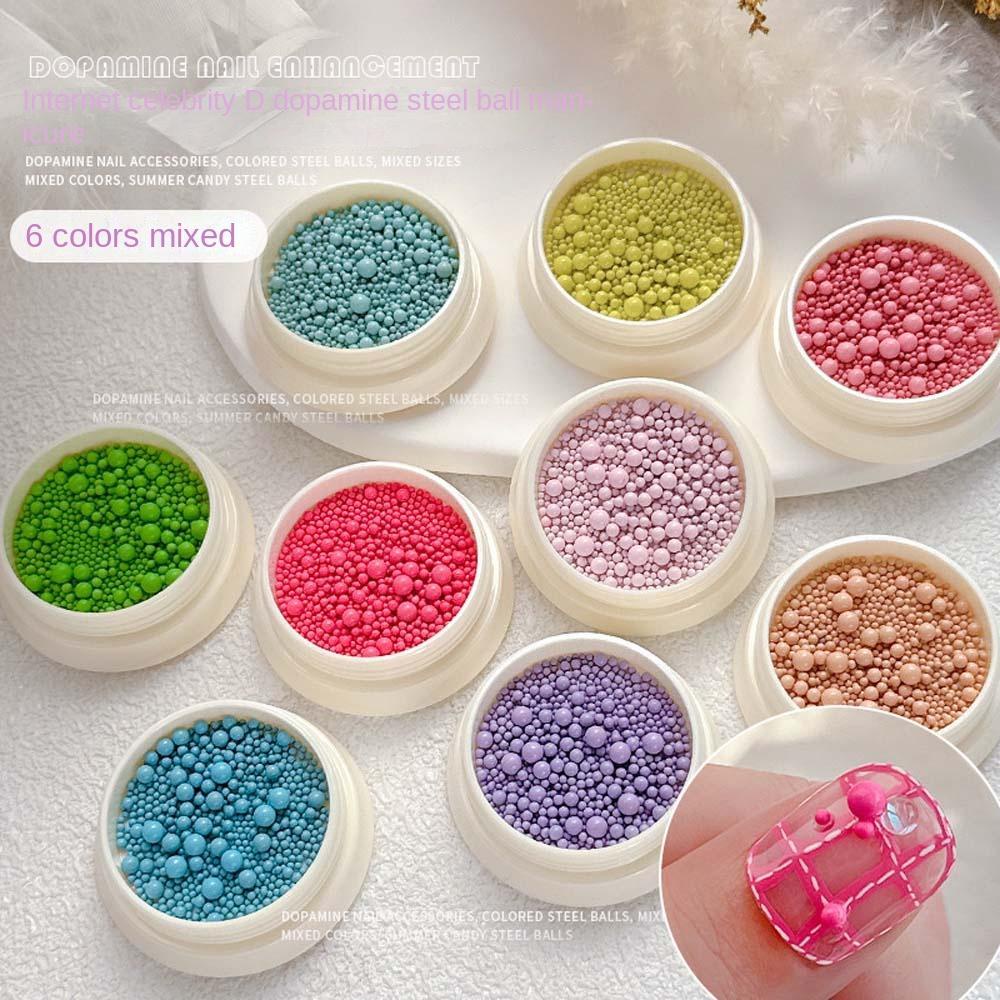 MXBEAUTY 6warna /set|Manik-manik Kaviar Nail Art, Berbentuk Bola Bulat|Manik-manik Bahan Baja Kuku, Perlengkapan Kuku Warna-Warni Nail Micro Balls Hiasan Kuku Untuk Anak Perempuan